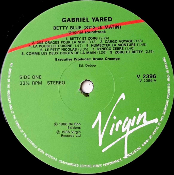Gabriel Yared - Betty Blue (37°2 Le Matin) | Virgin (V 2396) - 3 Gabriel Yared - Betty Blue (37°2 Le Matin) | Virgin (V 2396) - 3