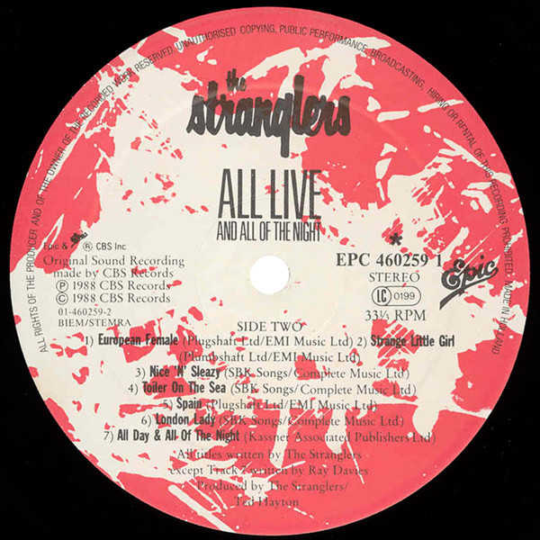The Stranglers - All Live And All Of The Night | Epic (EPC 460259 1) - 4