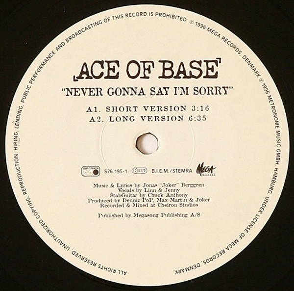 Ace Of Base - Never Gonna Say I'm Sorry | Metronome (576 195-1) - 3 Ace Of Base - Never Gonna Say I'm Sorry | Metronome (576 195-1) - 3