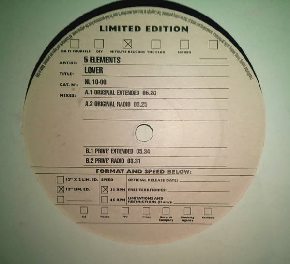 5 Elements - Lover | Nitelite Records (NL 10-00)
