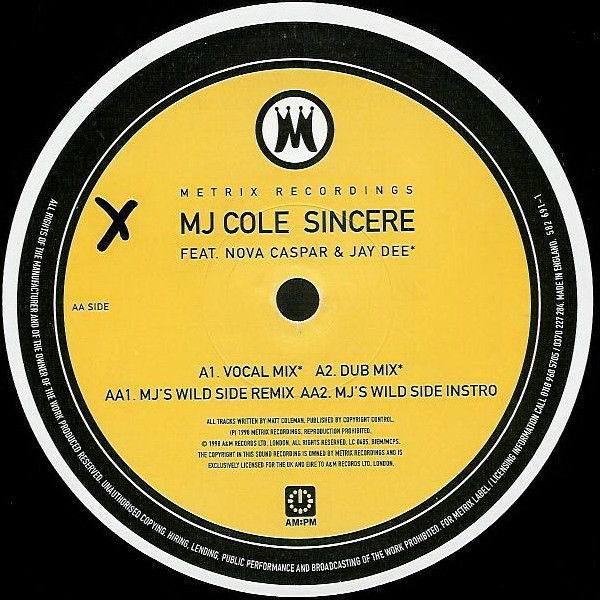 MJ Cole - Sincere | AM:PM (582 691-1) - 4