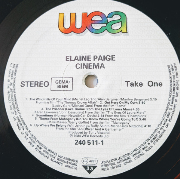Elaine Paige - Cinema | WEA (240 511-1) - 3