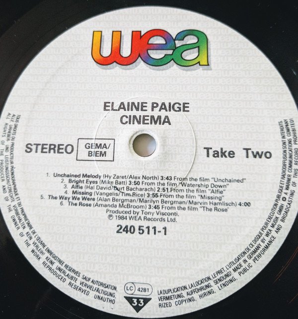 Elaine Paige - Cinema | WEA (240 511-1) - 4