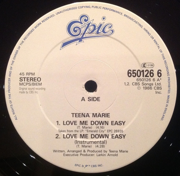 Teena Marie - Love Me Down Easy | Epic (650126 6) - 3 Teena Marie - Love Me Down Easy | Epic (650126 6) - 3