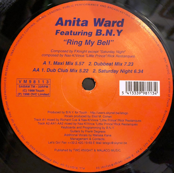 Anita Ward Featuring B.N.Y. - Ring My Bell | BNY Music (VM 98113) - main Anita Ward Featuring B.N.Y. - Ring My Bell | BNY Music (VM 98113) - main