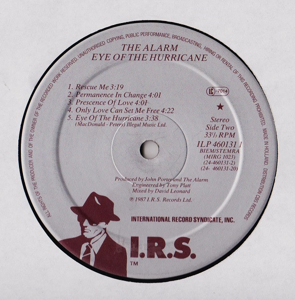 The Alarm - Eye Of The Hurricane | I.R.S. Records (ILP 460131 1) - 4