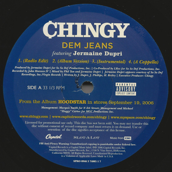 Chingy - Dem Jeans / Hands Up | Capitol Records (SPRO 0946 3 74005 1 7)