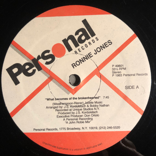Ronnie Jones - What Becomes Of The Brokenhearted | Personal Records (P 49801)