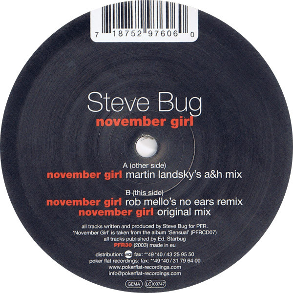Steve Bug - November Girl | Poker Flat Recordings (PFR30) - main Steve Bug - November Girl | Poker Flat Recordings (PFR30) - main