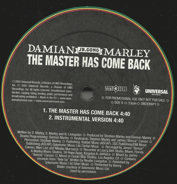 Damian 'Jr. Gong' Marley - Road To Zion / The Master Has Come Back | Universal Records (DMZIONVP1) - 3