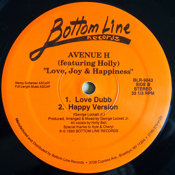 Avenue H Featuring Holly - Love, Joy & Happiness | Bottom Line Records (BLR-9043) - 2