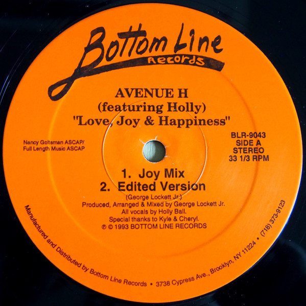 Avenue H Featuring Holly - Love, Joy & Happiness | Bottom Line Records (BLR-9043)