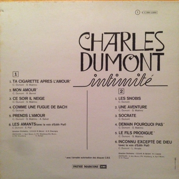 Charles Dumont - Intimité | Pathé Marconi EMI (2C 066-11950) - 2
