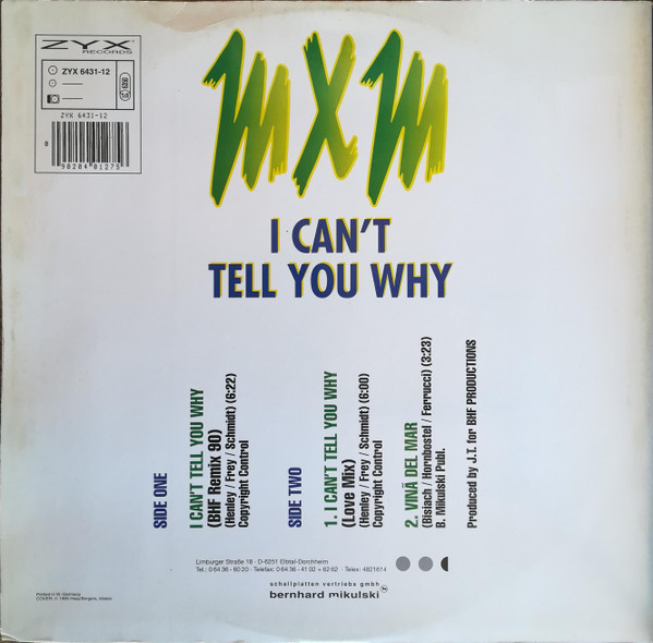 MXM - I Can't Tell You Why (BHF Remix 90) | ZYX Records (ZYX 6431-12) - 2