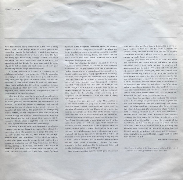 Brian Eno - More Blank Than Frank | EG (829 036-1) - 6