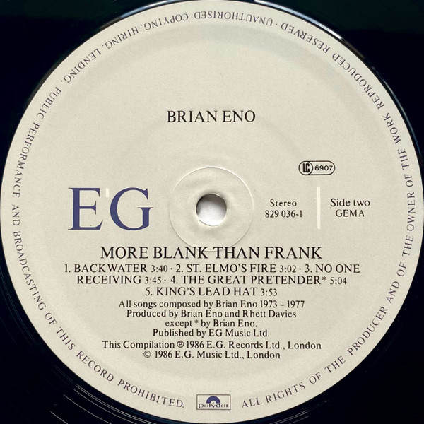 Brian Eno - More Blank Than Frank | EG (829 036-1) - 4
