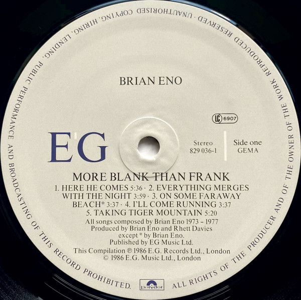 Brian Eno - More Blank Than Frank | EG (829 036-1) - 3