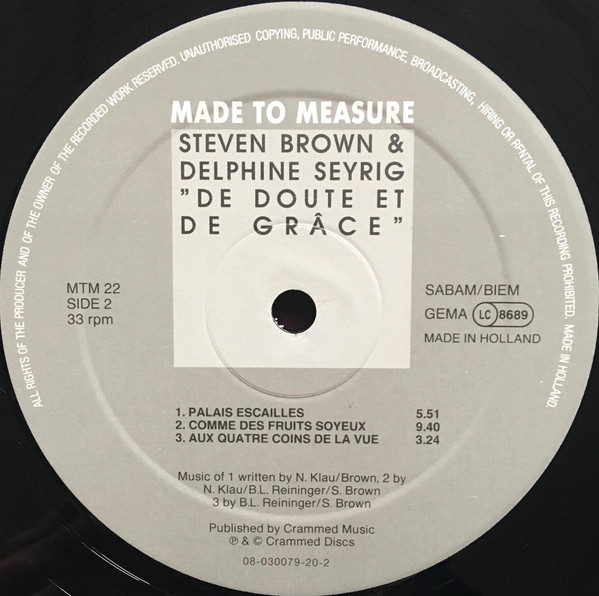Steven Brown & Delphine Seyrig - De Doute Et De Grace | Crammed Discs (MTM 22 LP) - 4 Steven Brown & Delphine Seyrig - De Doute Et De Grace | Crammed Discs (MTM 22 LP) - 4