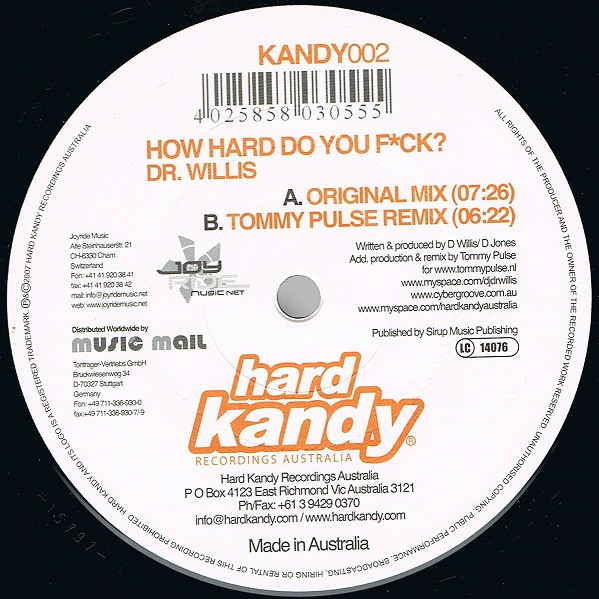 Dr Willis - How Hard Do You F*ck? | Hard Kandy Recordings Australia (KANDY002) - 3