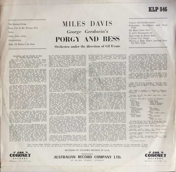 Miles Davis - Porgy And Bess | Coronet (KLP 846) - 2 Miles Davis - Porgy And Bess | Coronet (KLP 846) - 2