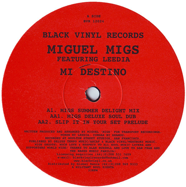 Miguel Migs Featuring Leedia - Mi Destino | Black Vinyl Records (BVR 12024)