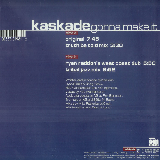 Kaskade Featuring Rob Wannamaker - Gonna Make It | OM Records (om-098sv) - 2