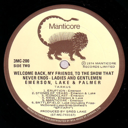 Emerson, Lake & Palmer - Welcome Back My Friends To The Show That Never Ends - Ladies And Gentlemen | Manticore (MC 3-200) - 4 Emerson, Lake & Palmer - Welcome Back My Friends To The Show That Never Ends - Ladies And Gentlemen | Manticore (MC 3-200) - 4