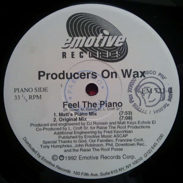 Producers On Wax - Feel The Piano / Let It Move You | Emotive Records (EM 721-0) - main