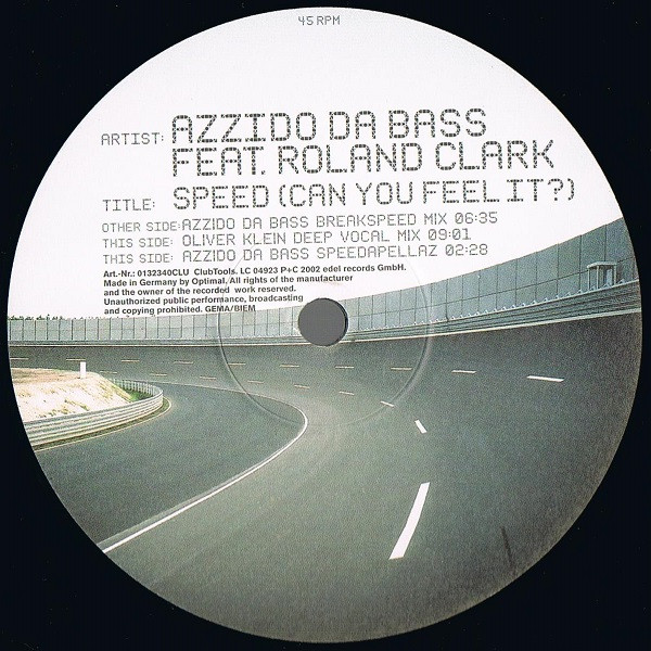 Azzido Da Bass Feat. Roland Clark - Speed (Can You Feel It?) (Part 1 Of 3) | Club Tools (013234-0 CLU) - 2 Azzido Da Bass Feat. Roland Clark - Speed (Can You Feel It?) (Part 1 Of 3) | Club Tools (013234-0 CLU) - 2