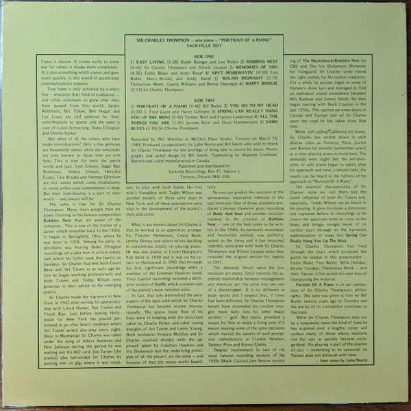Sir Charles Thompson - Portrait Of A Piano | Sackville Recordings (Sackville 3037) - 2 Sir Charles Thompson - Portrait Of A Piano | Sackville Recordings (Sackville 3037) - 2