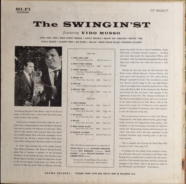 Vido Musso - The Swingin'st | Crown Records (5007) - 2 Vido Musso - The Swingin'st | Crown Records (5007) - 2