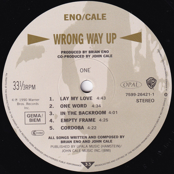 Brian Eno / John Cale - Wrong Way Up | Opal Records (7599-26421-1) - 3