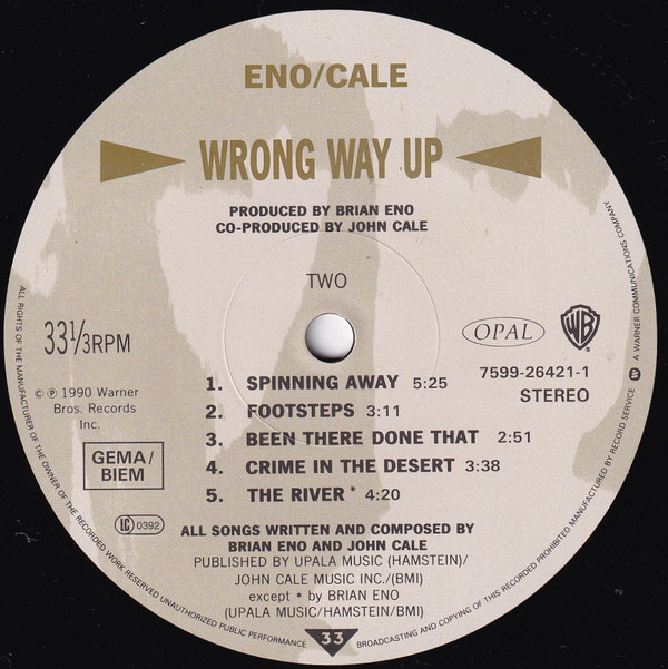 Brian Eno / John Cale - Wrong Way Up | Opal Records (7599-26421-1) - 4