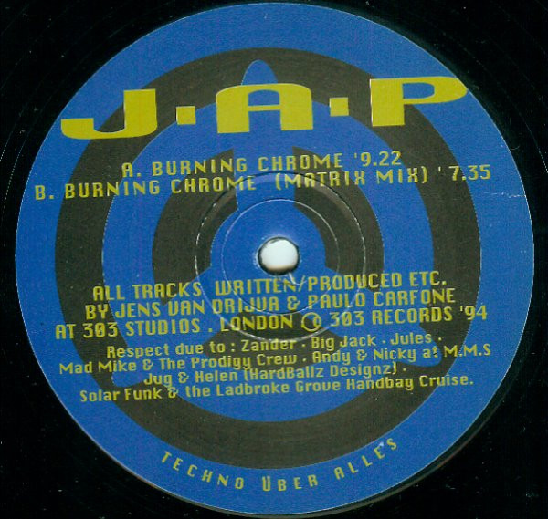 J.A.P. - Burning Chrome | 303 Records (THREE 02) - 2