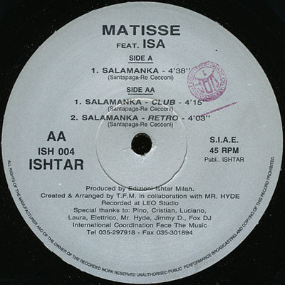 Matisse Featuring Isa - Salamanka | Ishtar (ISH 004)