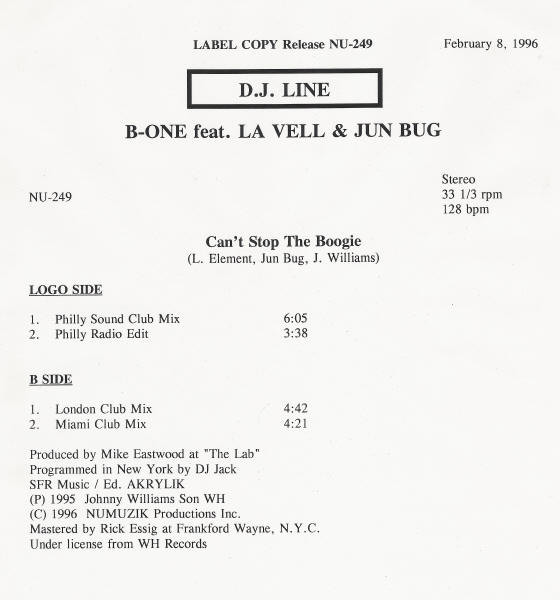 B-One Feat. La Velle & Jun Bug - Can't Stop The Boogie | Numuzik Inc. (NU-249)