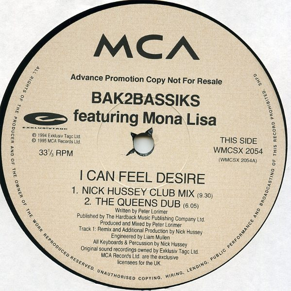 Bak2bassiks Featuring Mona Lisa - I Can Feel Desire | MCA Records (WMCSX 2054A) - 2