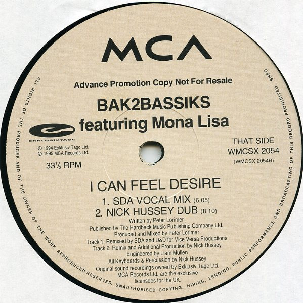 Bak2bassiks Featuring Mona Lisa - I Can Feel Desire | MCA Records (WMCSX 2054A) - 3
