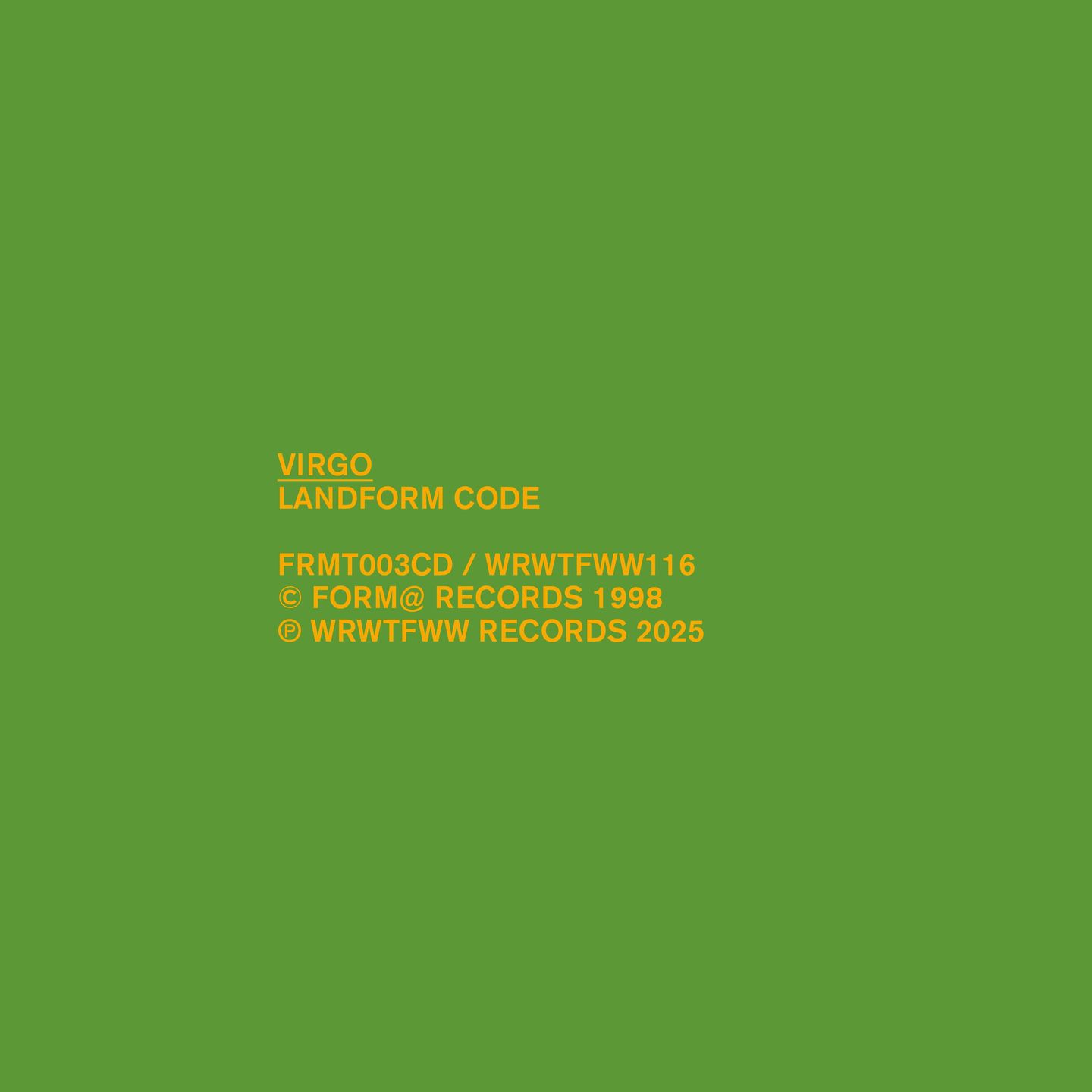 Virgo - Landform Code | WRWTFWW Records Switzerland (WRWTFWW 116) - 2