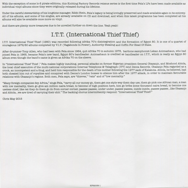 Fela Anikulapo Kuti & Africa 70 - International Thief Thief (I.T.T.) | Knitting Factory Records (KFR-2038-1) - 6