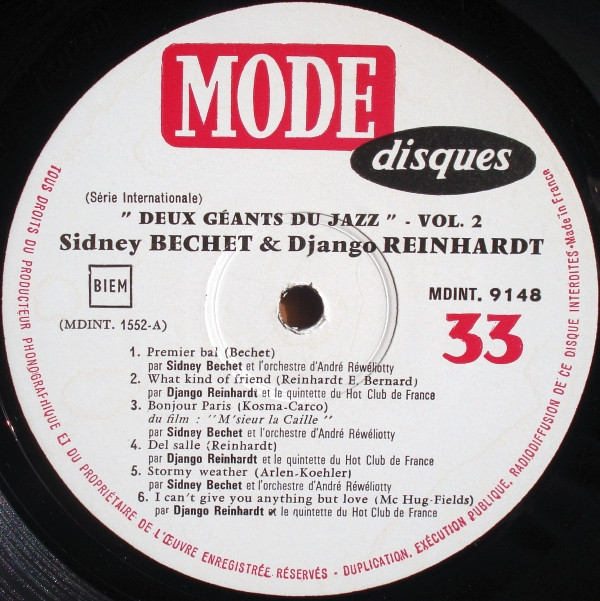 Sidney Bechet - Django Reinhardt - 2 Geants Du Jazz "Vol.2" | Mode Disques (MDINT 9148) - 4 Sidney Bechet - Django Reinhardt - 2 Geants Du Jazz "Vol.2" | Mode Disques (MDINT 9148) - 4