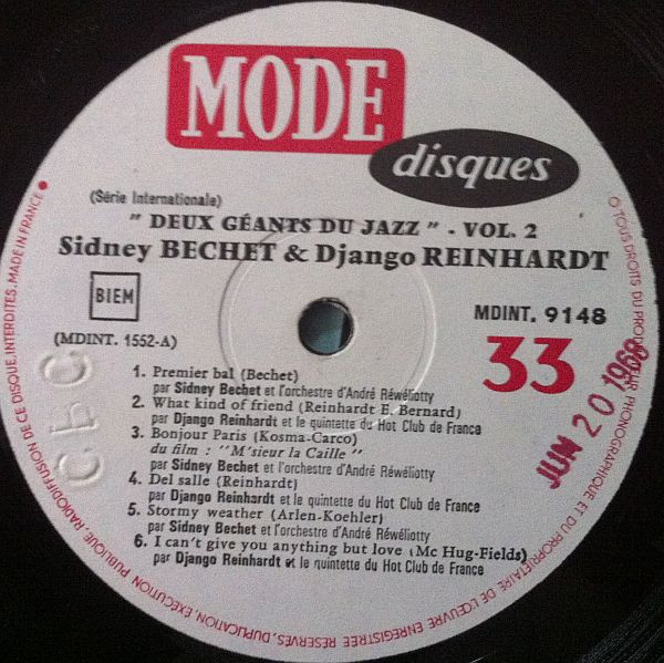 Sidney Bechet - Django Reinhardt - 2 Geants Du Jazz "Vol.2" | Mode Disques (MDINT 9148) - 3 Sidney Bechet - Django Reinhardt - 2 Geants Du Jazz "Vol.2" | Mode Disques (MDINT 9148) - 3