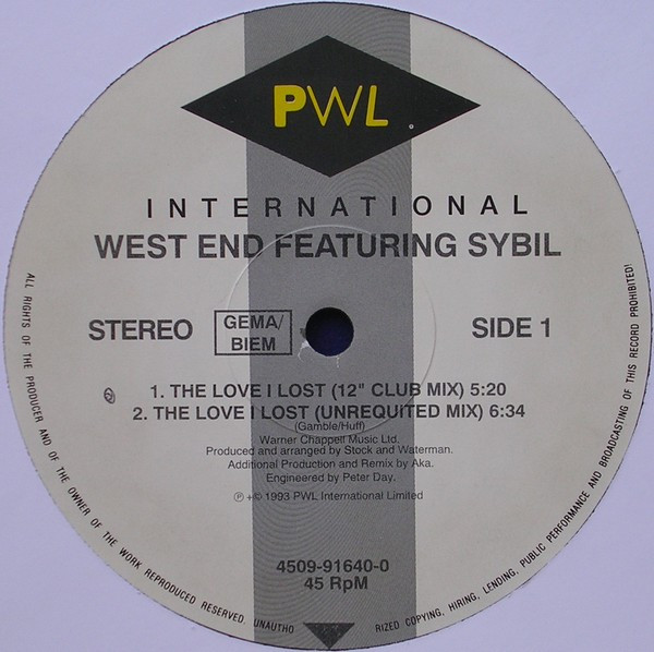 West End Featuring Sybil - The Love I Lost | PWL International (PWLT 253) - 3 West End Featuring Sybil - The Love I Lost | PWL International (PWLT 253) - 3