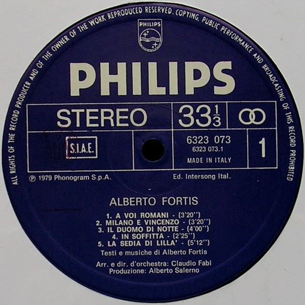 Alberto Fortis - Alberto Fortis | Philips (6323 073) - 3