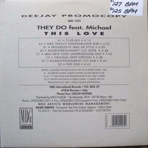 They Do Featuring Michael - This Love | MBG International Records (MBG 1493) - main