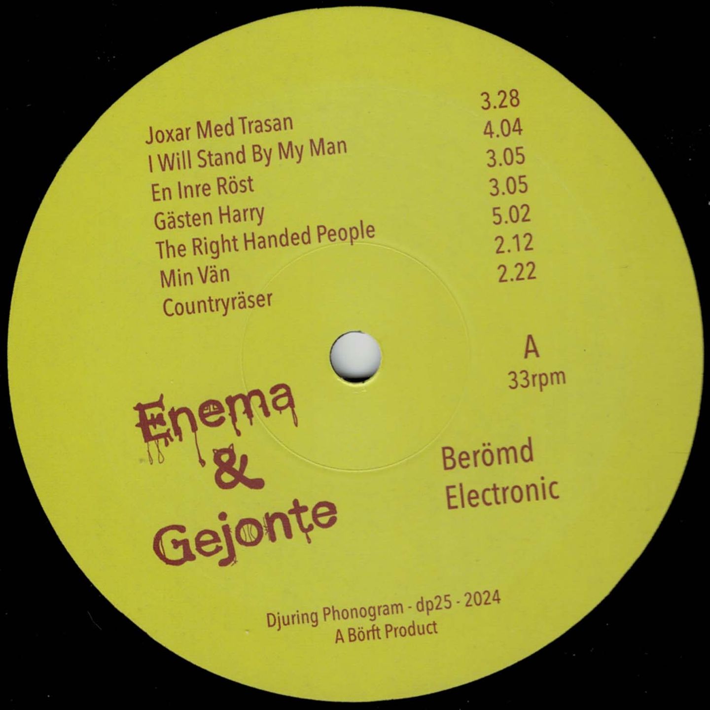 Enema & Gejonte - Berömd Electronic | Djuring Phonogram (DP25) - 3