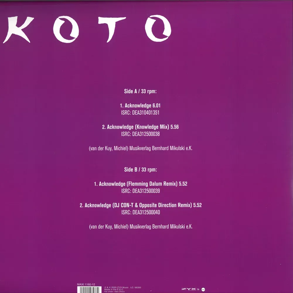 Koto - Acknowledge | ZYX Music (MAXI 1160-12) - 2 Koto - Acknowledge | ZYX Music (MAXI 1160-12) - 2
