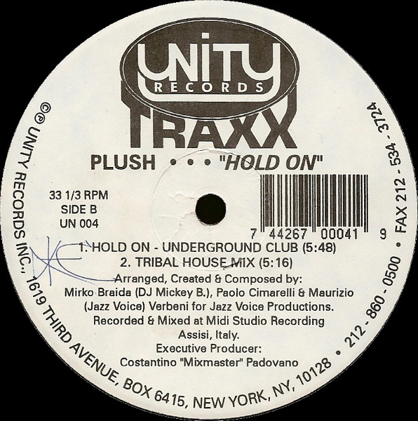 Plush - Hold On | Unity Records (UN 004) - 2