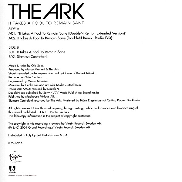 The Ark - It Takes A Fool To Remain Sane | Ultralab (8 97379 6) - 2 The Ark - It Takes A Fool To Remain Sane | Ultralab (8 97379 6) - 2