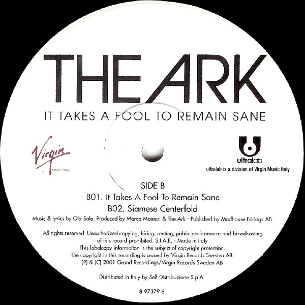 The Ark - It Takes A Fool To Remain Sane | Ultralab (8 97379 6) - 4 The Ark - It Takes A Fool To Remain Sane | Ultralab (8 97379 6) - 4